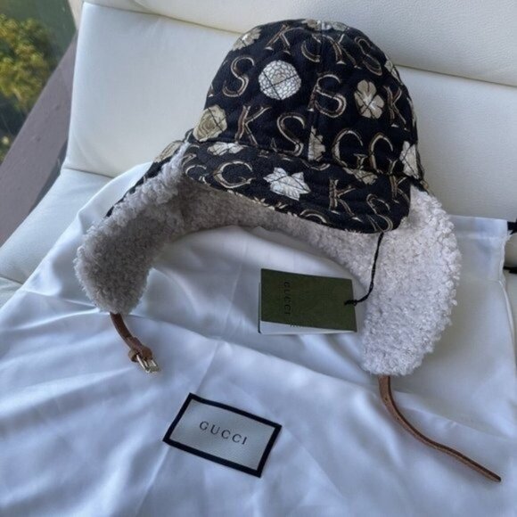 NEW GUCCI X KEN SCOTT Canvas Shearling Floral Print Cap Hat Size S Multicolor - Picture 3 of 11